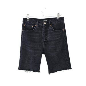Denim Forum Womens The Yoko Bermuda Shorts, Black Wash, Button Fly High Rise, 28